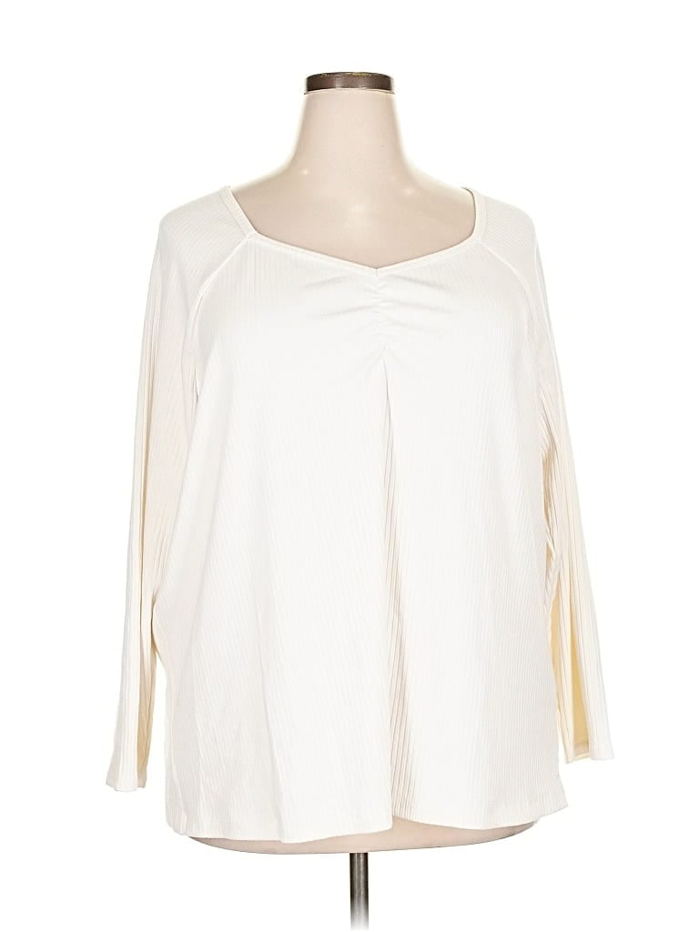 Pre-owned Terra & Sky 3/4 Sleeve Top Ivory Scoop Neck Tops In White