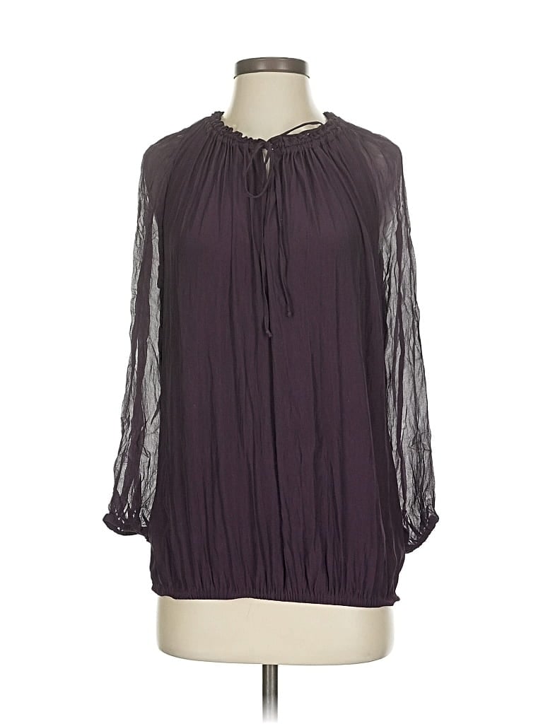 Pre-owned Ramy Brook 3/4 Sleeve Silk Top Purple Keyhole Neckline Tops