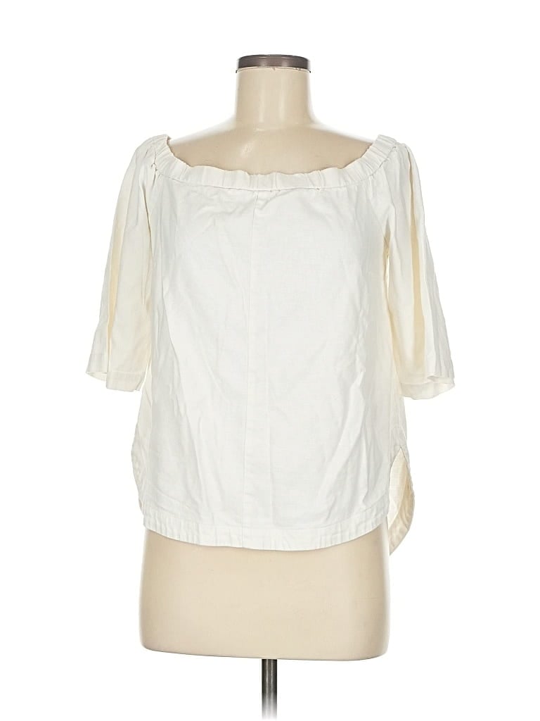 Pre-owned H By Halston Short Sleeve Blouse In White