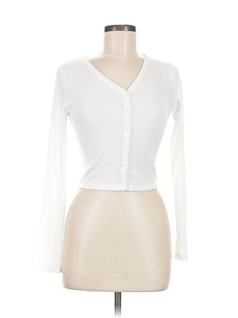 Pre-owned Active Usa Long Sleeve Top White Sweetheart Neckline Tops