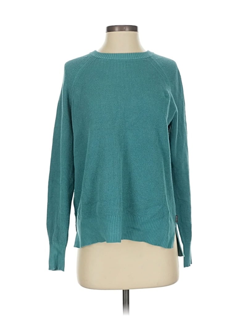Pre-owned Eddie Bauer Long Sleeve Top Teal Crew Neck Tops In Blue
