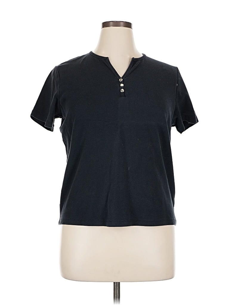 Pre-owned Jones New York Sport Short Sleeve Top Black Keyhole Neckline Tops