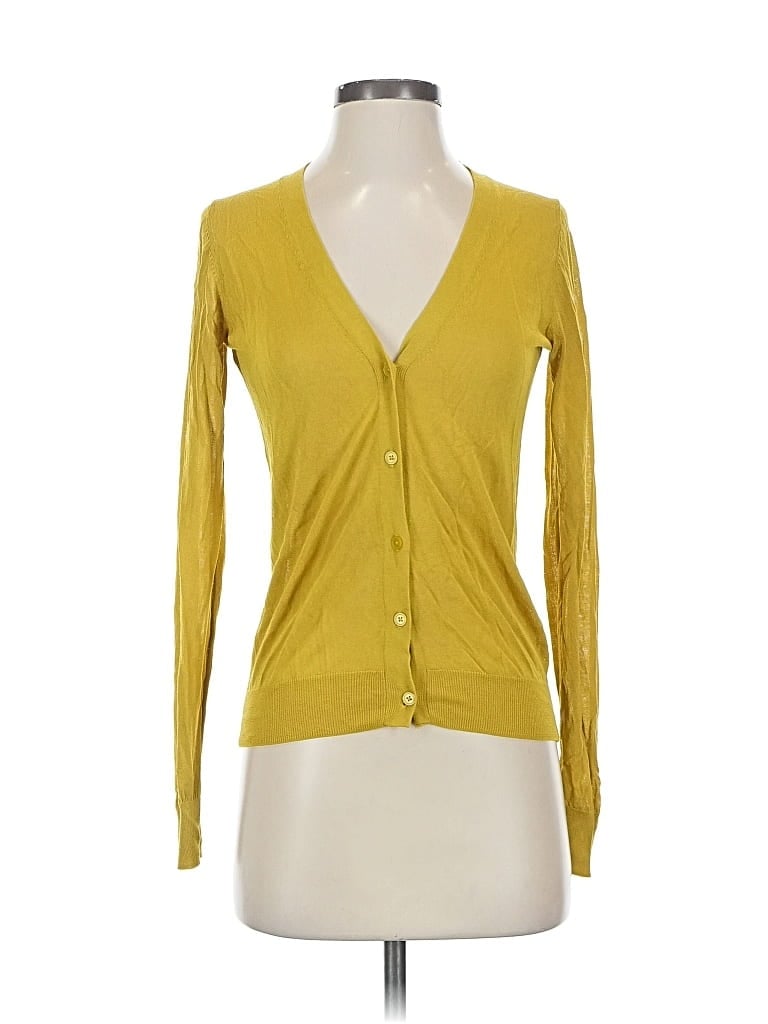 Pre-owned Uniqlo Long Sleeve Top Yellow Plunge Neckline Tops