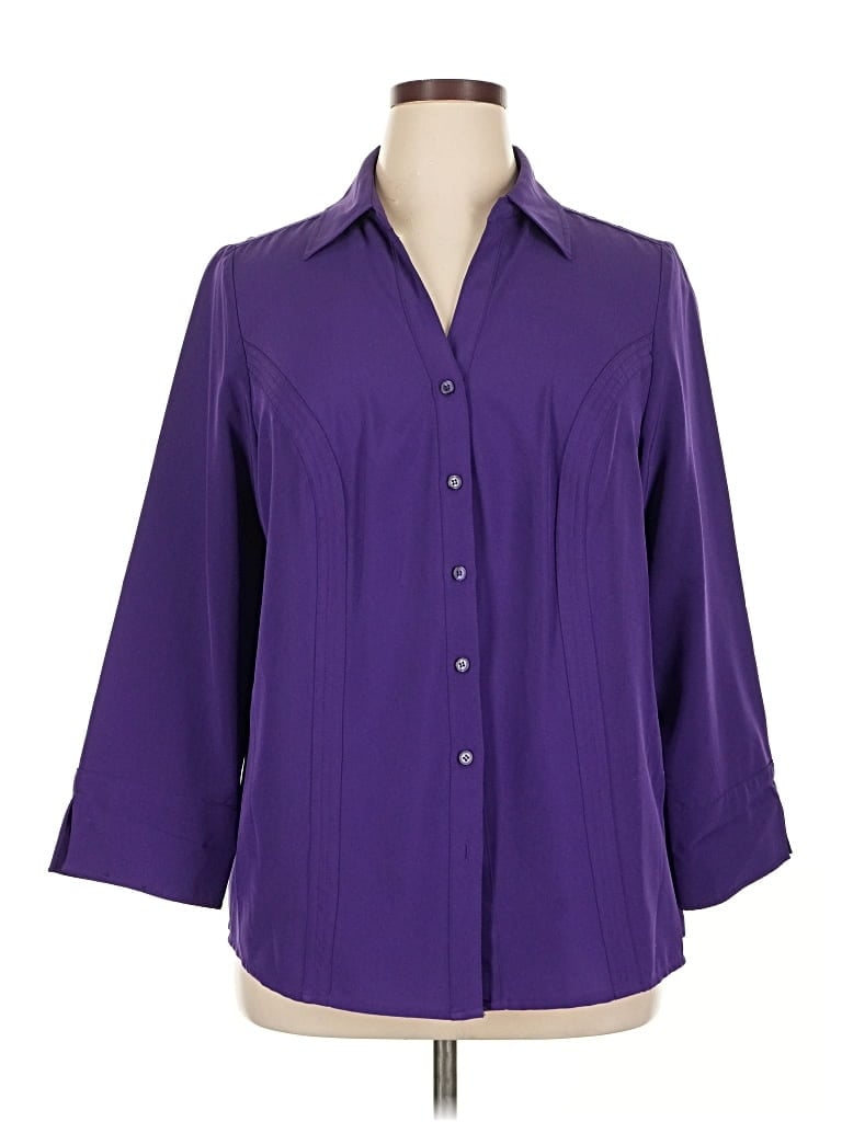 Pre-owned Roz & Ali 3/4 Sleeve Blouse In Purple