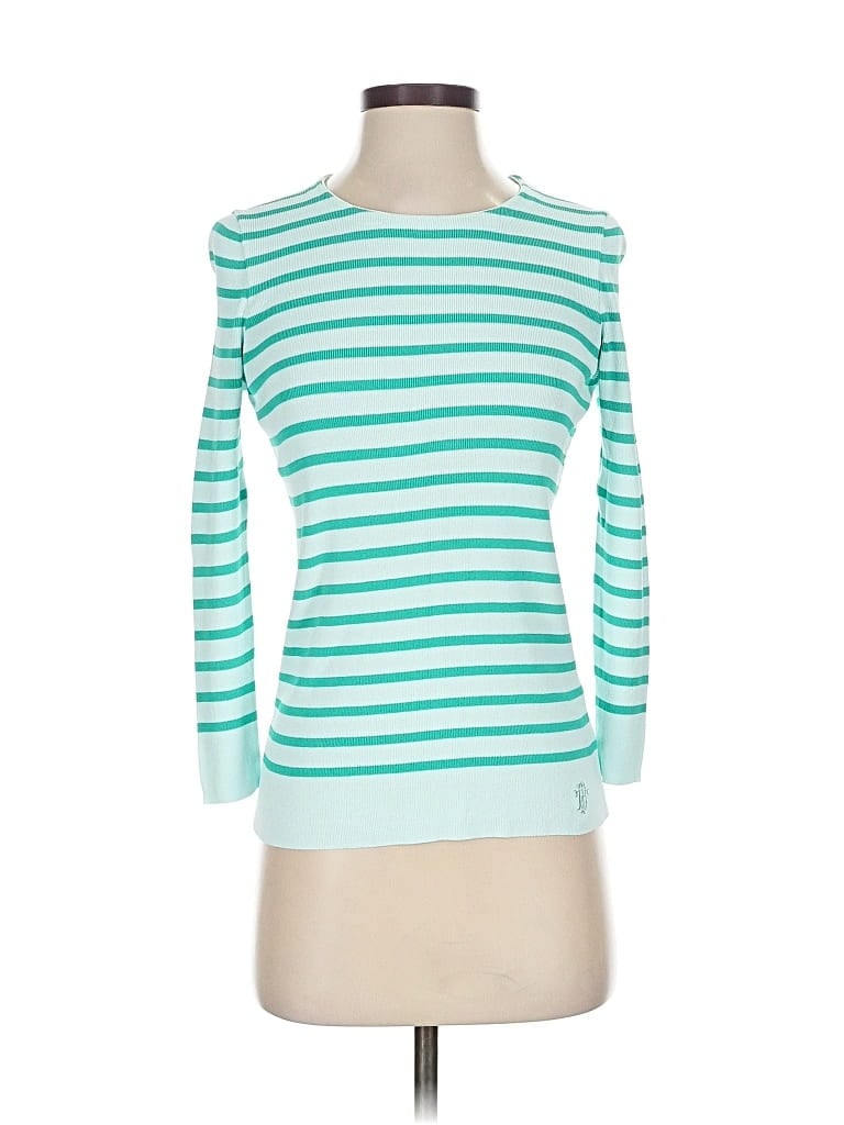 Pre-owned Tory Burch 3/4 Sleeve Top Teal Boatneck Tops In Blue