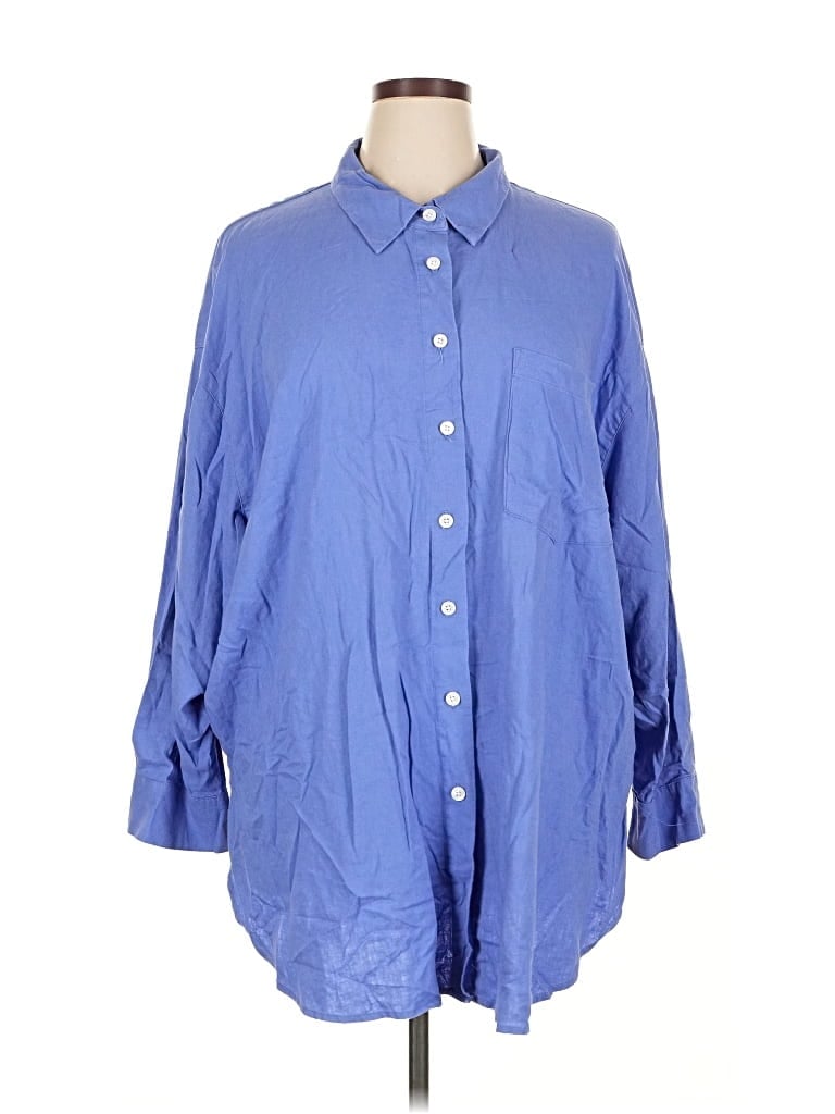 Pre-owned Future Collective 3/4 Sleeve Button Down Shirt In Blue