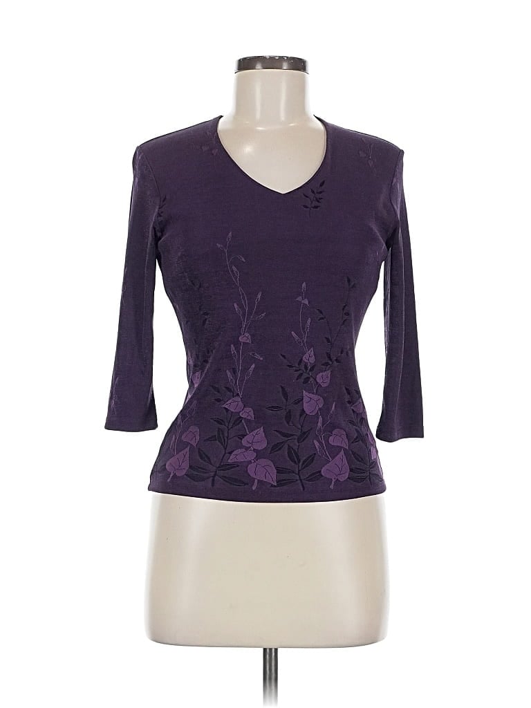 Pre-owned Christie & Jill 3/4 Sleeve Top Purple V Neck Tops