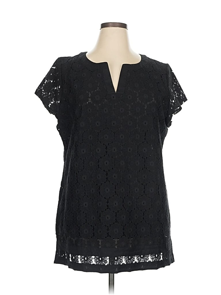 Pre-owned Isaac Mizrahi Live Short Sleeve Blouse In Black
