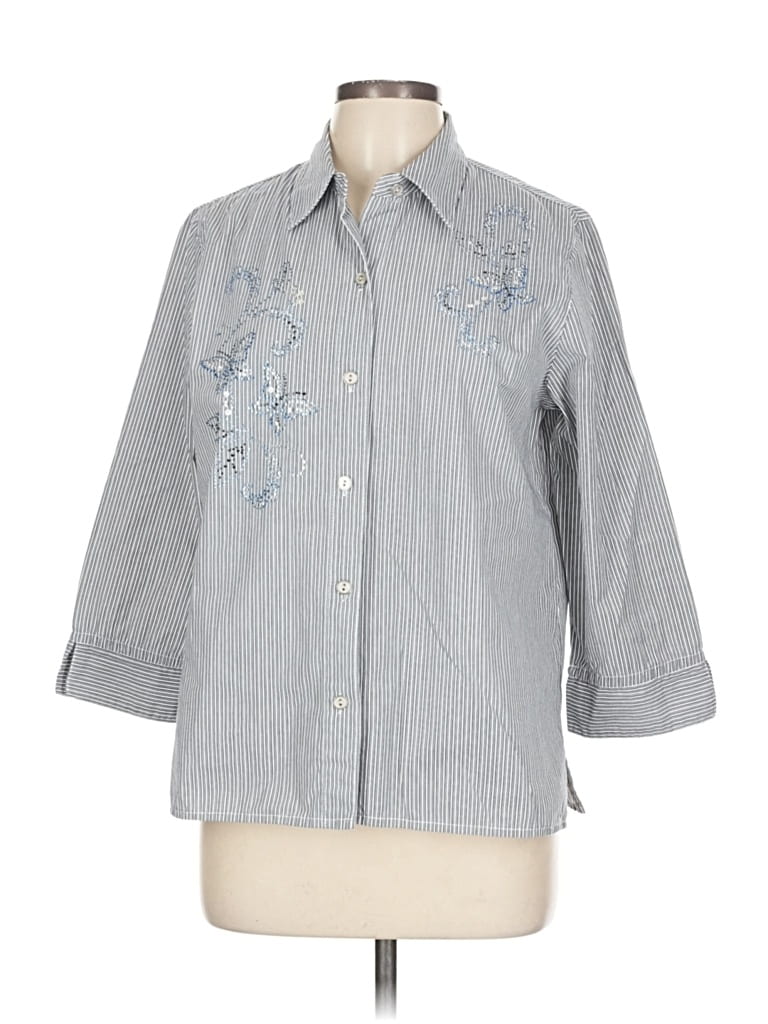 Pre-owned Alfred Dunner 3/4 Sleeve Button Down Shirt In Gray
