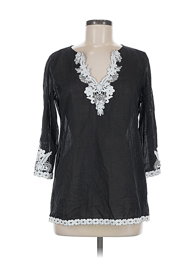 Pre-owned Theme 3/4 Sleeve Blouse In Black