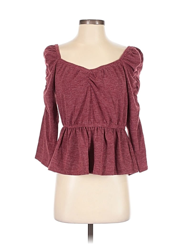 Moon River 3/4 Sleeve Top Burgundy Sweetheart Neckline Tops