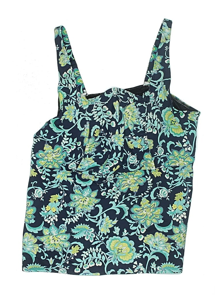 Pre-owned Lands' End Swimsuit Top Teal Paisley Pattern Swimwear In Blue