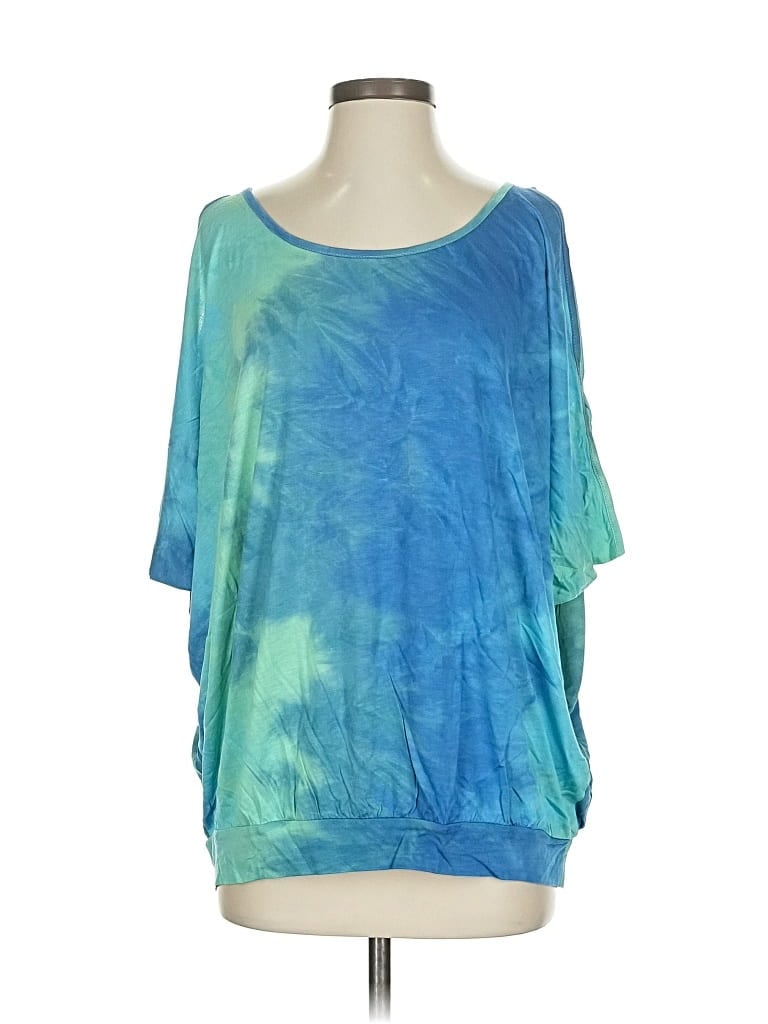 Pre-owned Lascana For Venus Short Sleeve Top Blue Tie-dye Pattern Boatneck Tops