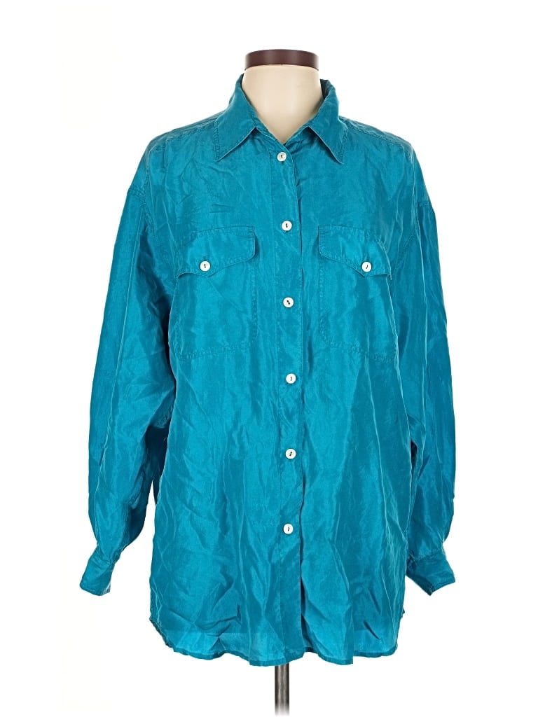 Pre-owned Lizwear By Liz Claiborne Long Sleeve Button Down Shirt In Blue