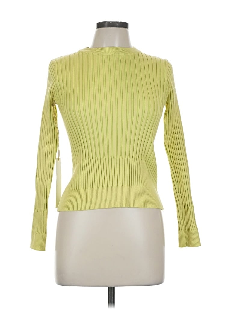 Lumiere Long Sleeve Top Green Solid Pattern Crew Neck Tops
