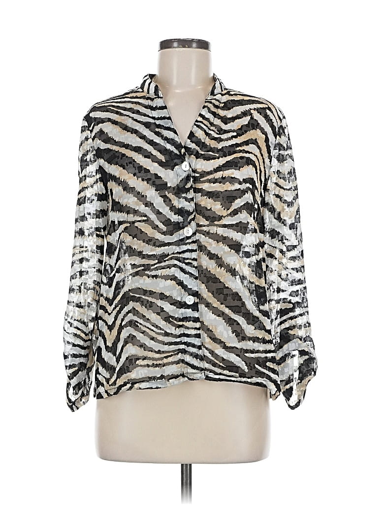 Pre-owned Ruby Rd. Long Sleeve Blouse In Silver