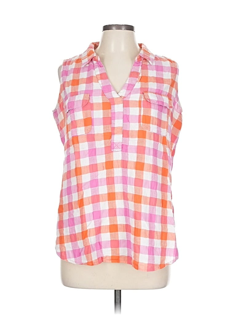 Pre-owned Life Style Sleeveless Button Down Shirt In Pink