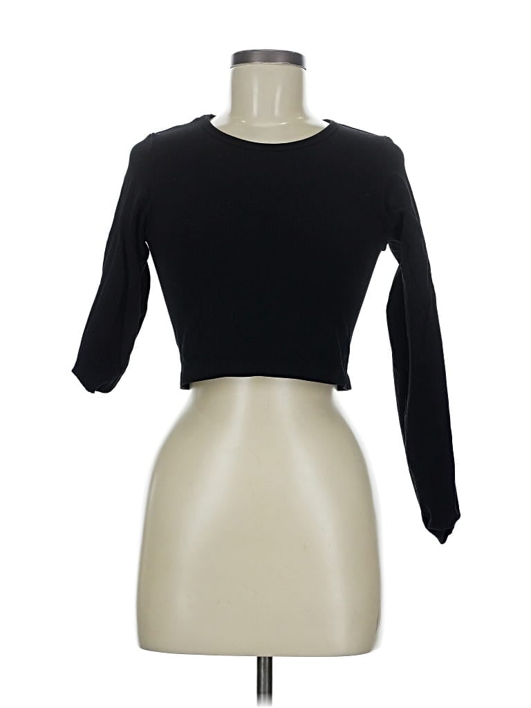 Pre-owned H&m Sport 3/4 Sleeve Top Black Boatneck Tops