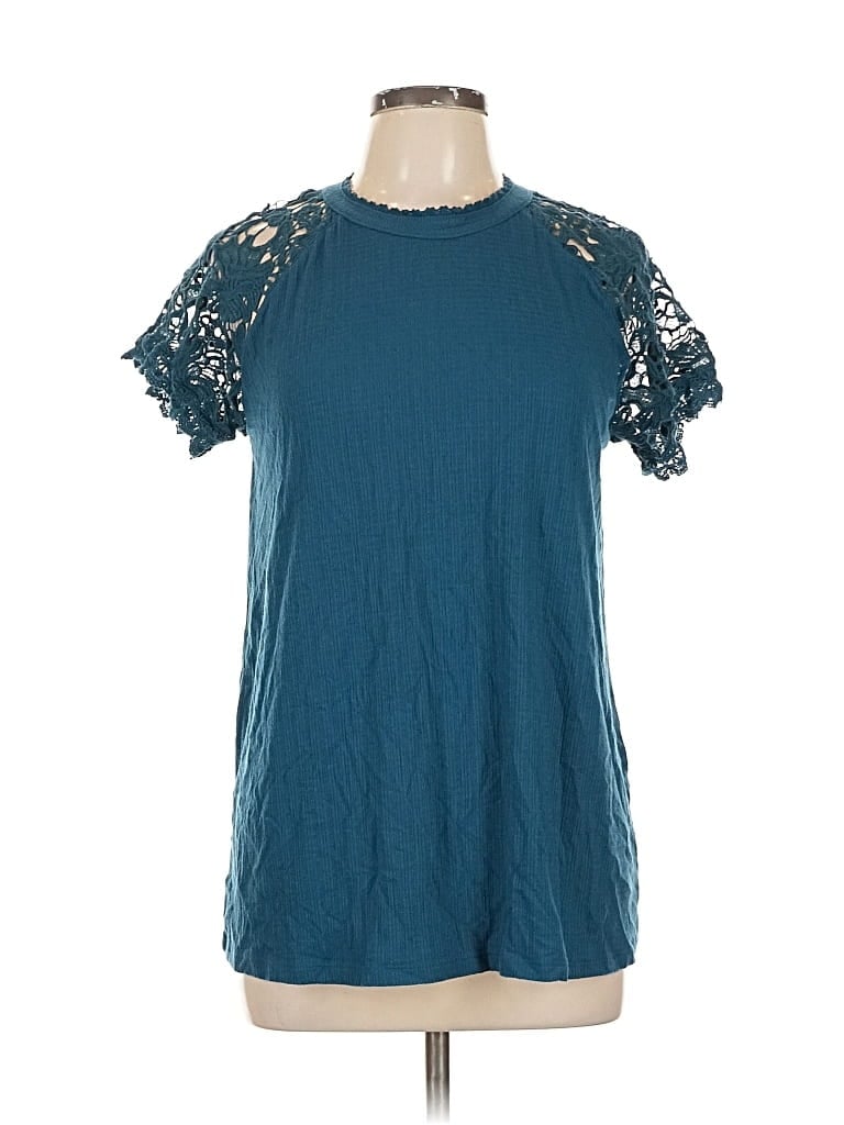 Pre-owned Torrid Short Sleeve Top Teal Keyhole Neckline Tops In Blue