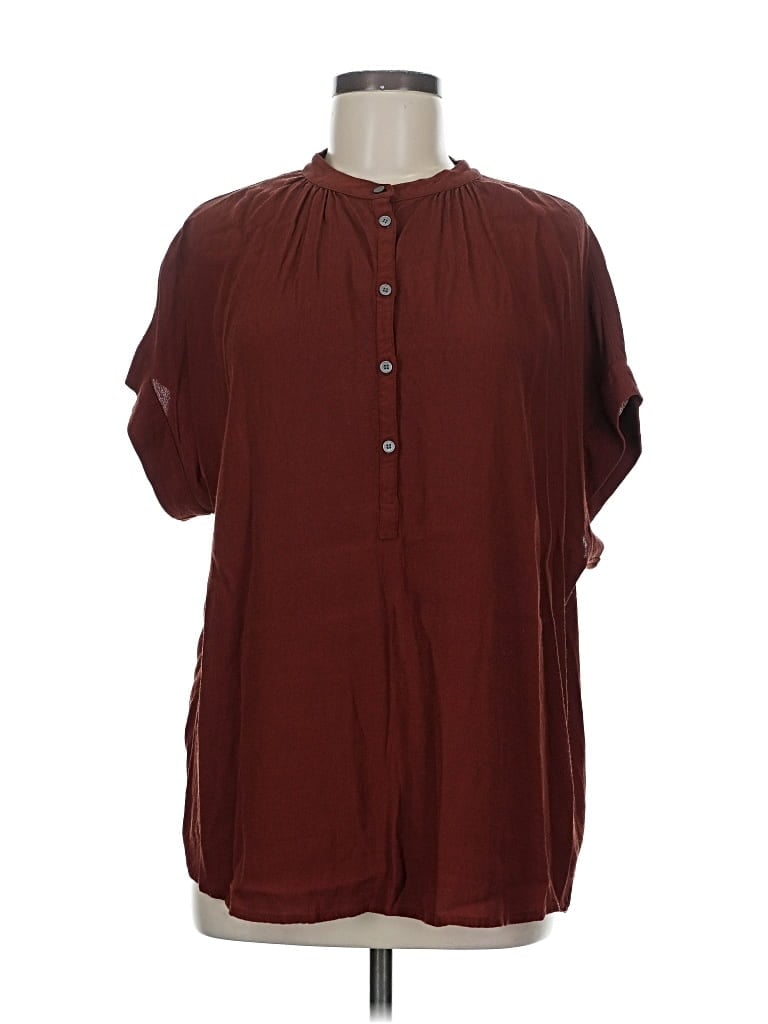 Pre-owned Point Sur Short Sleeve Blouse In Burgundy