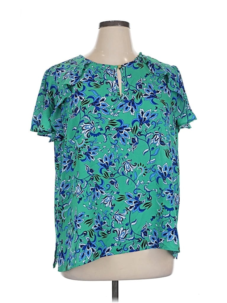 Pre-owned Liz Claiborne Short Sleeve Blouse In Blue