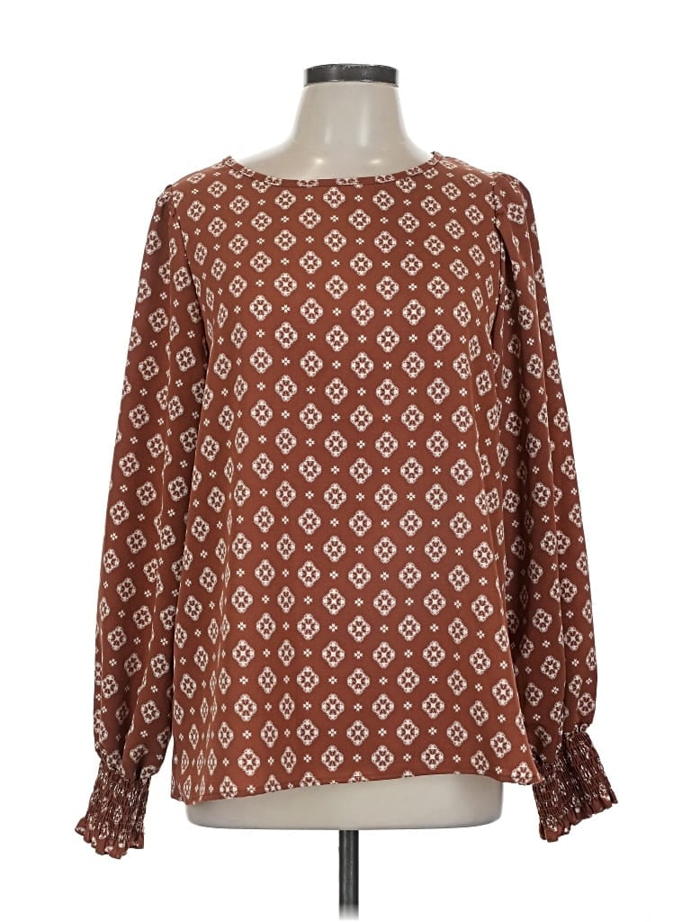 Pre-owned Vine & Love Long Sleeve Blouse In Brown