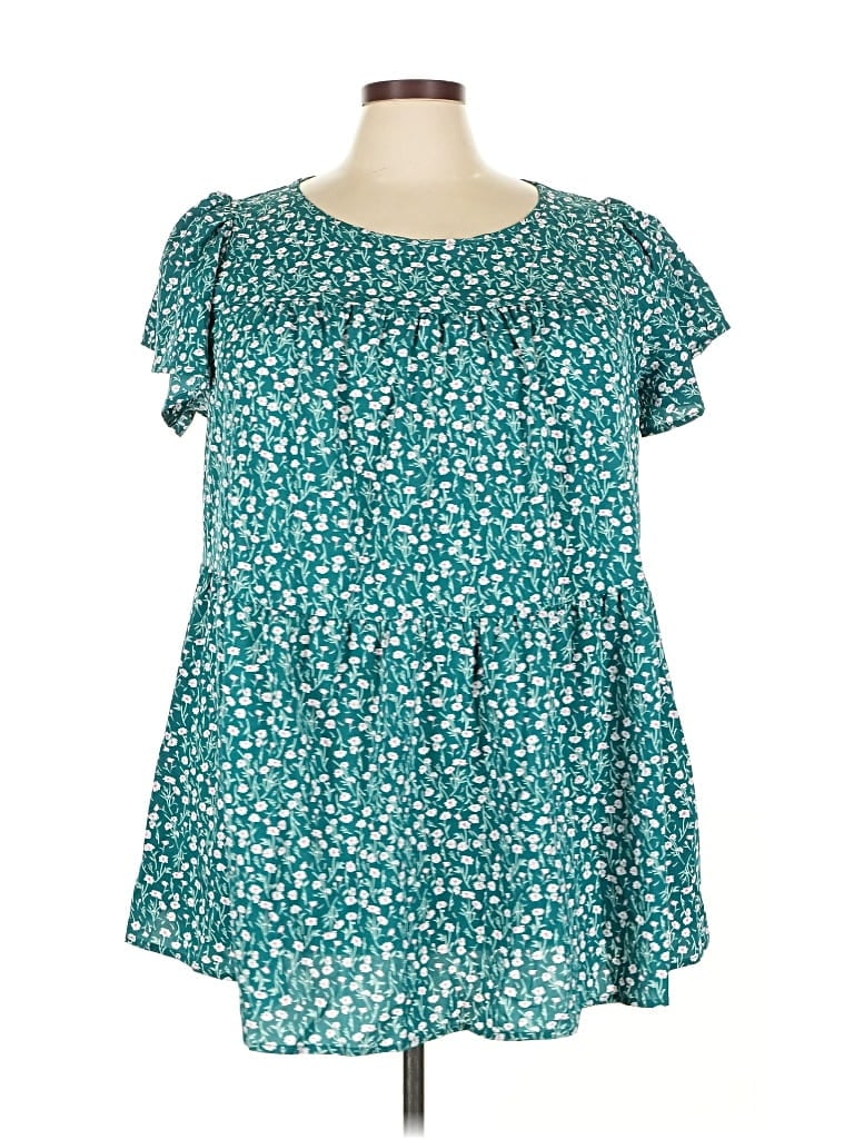 Pre-owned Shein Curve Short Sleeve Blouse In Blue