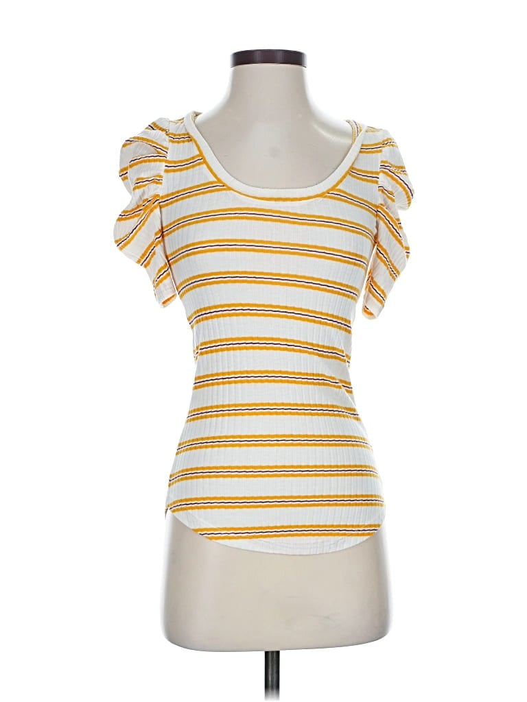 Pre-owned Hinge Short Sleeve Top Yellow Sweetheart Neckline Tops