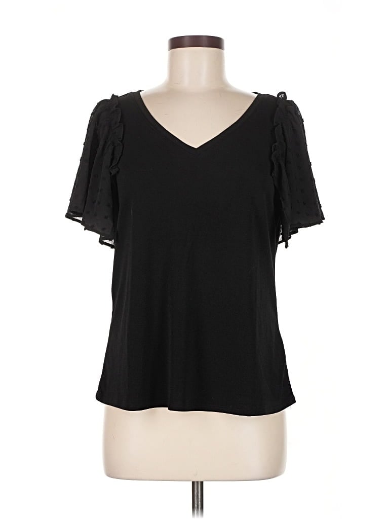 Pre-owned Cece Short Sleeve Top Black Sweetheart Neckline Tops