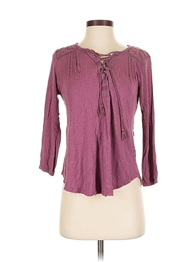 Pre-owned Lucky Brand 3/4 Sleeve Blouse In Burgundy