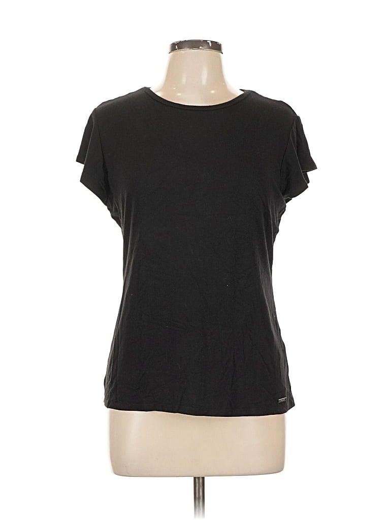 Pre-owned T Tahari Short Sleeve Top Black Crew Neck Tops