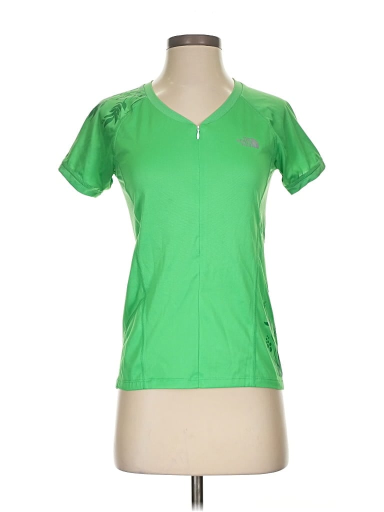 Pre-owned The North Face Short Sleeve Top Green V-neck Tops