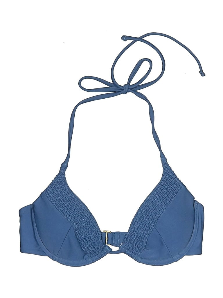 Pre-owned Tori Praver Swimsuit Top Blue Solid Pattern Swimwear