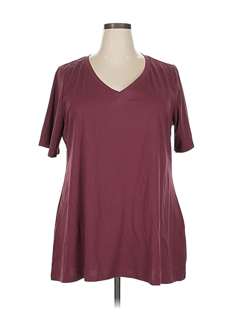 Pre-owned Bloomchic Short Sleeve Top Burgundy V Neck Tops