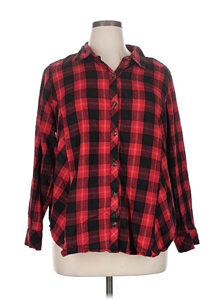 Pre-owned Terra & Sky Long Sleeve Button Down Shirt In Red