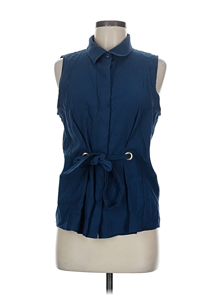 Pre-owned Donna Karan Sleeveless Button Down Shirt In Blue
