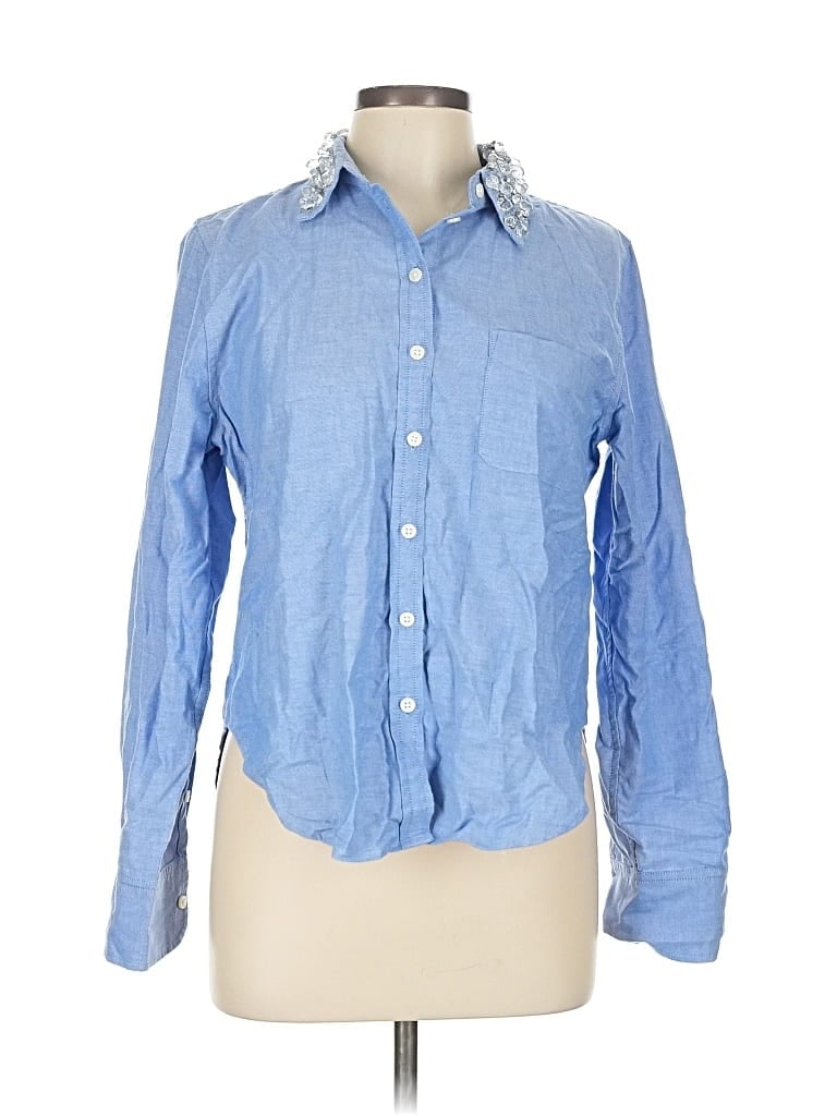 Pre-owned J.crew Collection Long Sleeve Button Down Shirt In Blue