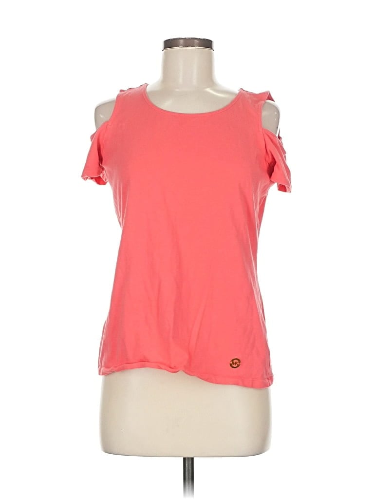 Pre-owned Michael Michael Kors Short Sleeve Top Orange Cold Shoulder Neckline Tops