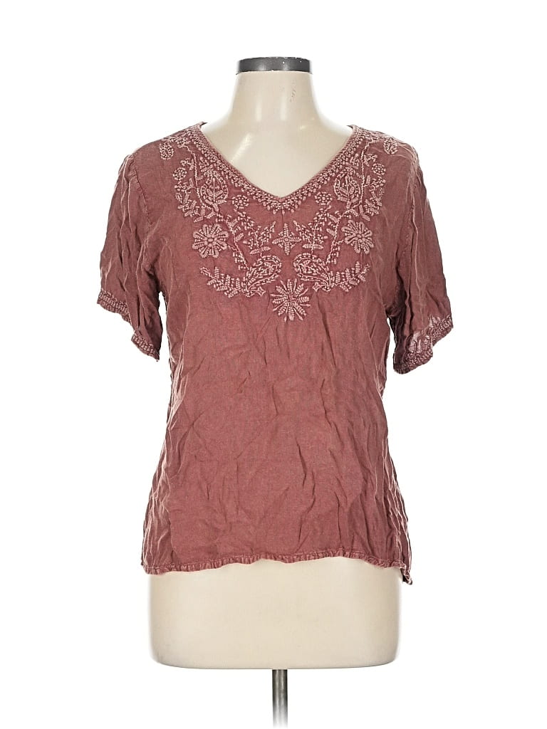Pre-owned Solitaire Short Sleeve Blouse In Burgundy