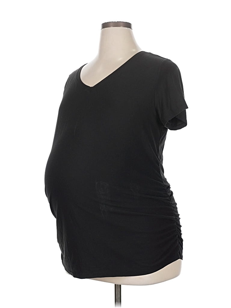 Pre-owned Time And Tru Short Sleeve Top Black V Neck Tops