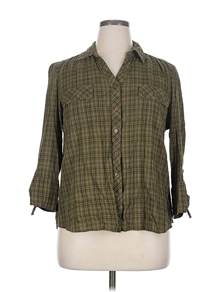 Pre-owned Croft & Barrow 3/4 Sleeve Button Down Shirt In Green