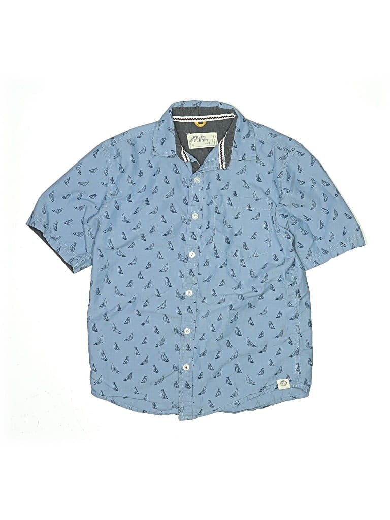Pre-owned Free Planet Kids' Short Sleeve Button Down Shirt In Blue