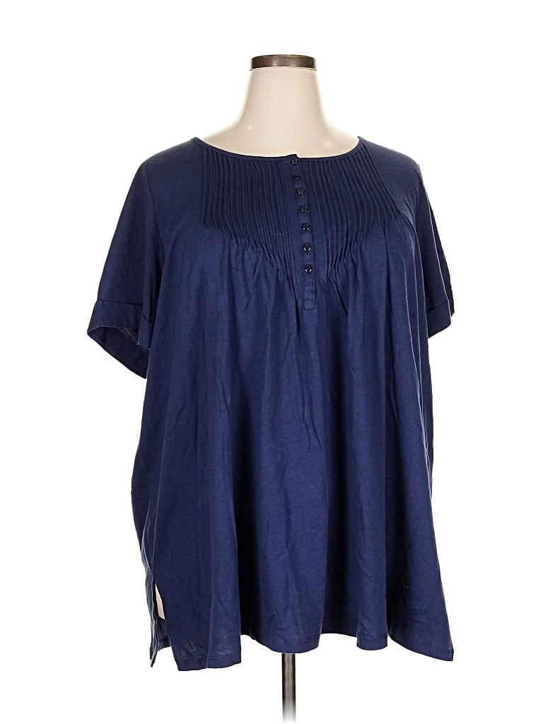 Pre-owned Woman Within Short Sleeve Blouse In Blue