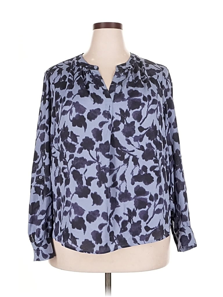 Pre-owned Simply Vera Vera Wang Long Sleeve Blouse In Blue