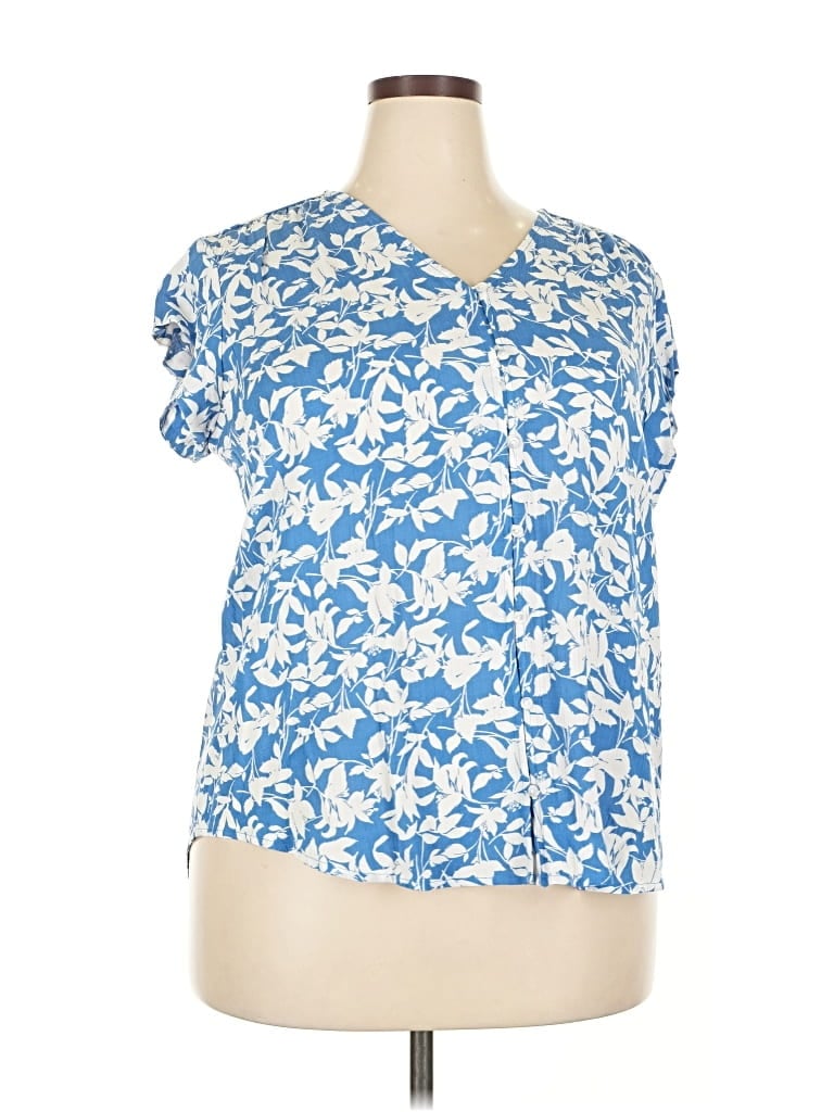 Pre-owned Liz Claiborne Short Sleeve Blouse In Blue