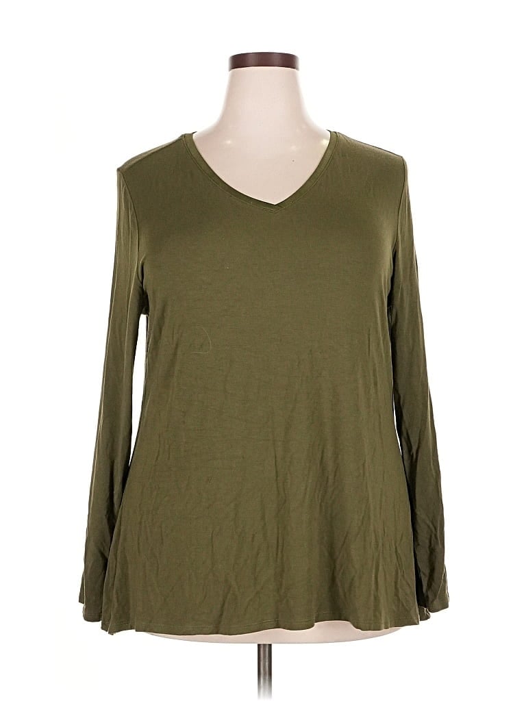 Pre-owned H By Halston Long Sleeve Top Green V Neck Tops