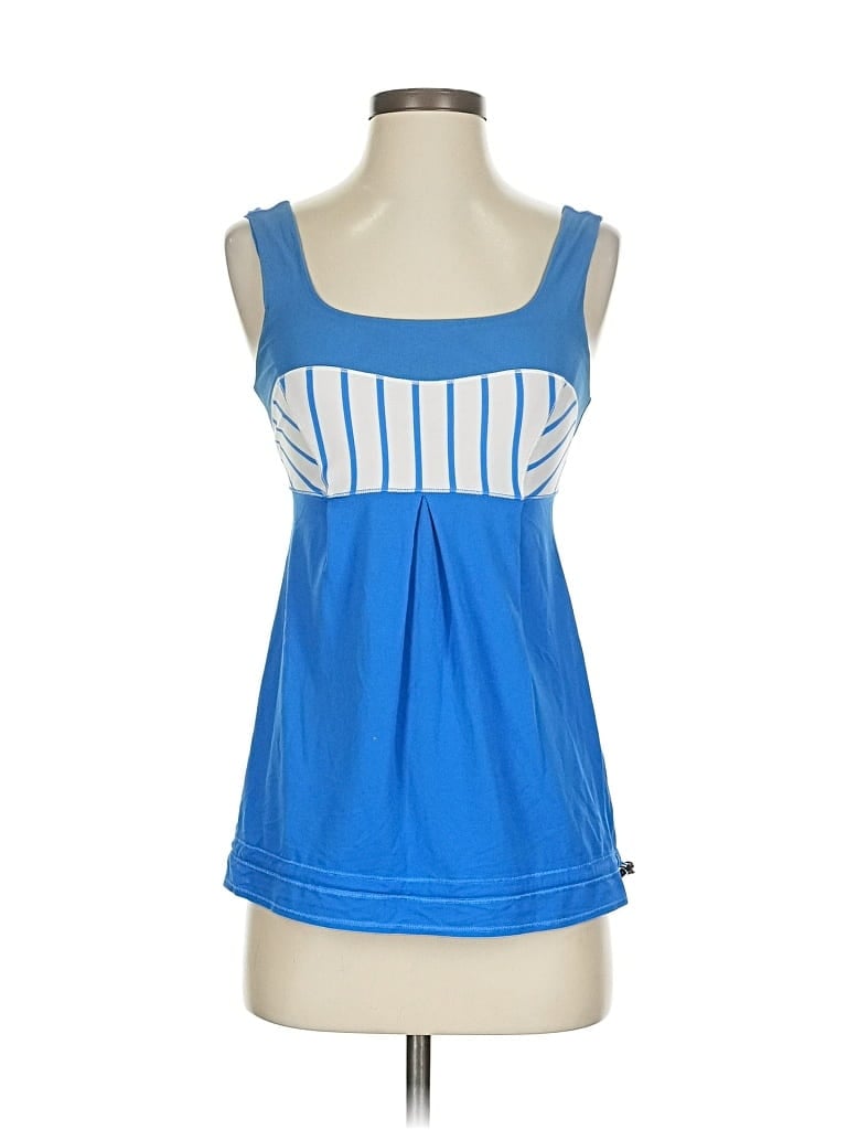 Pre-owned Lululemon Athletica Tank Top Blue Stripes Pattern Square Neckline Tops