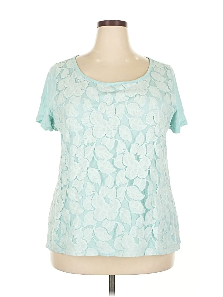 Pre-owned Lane Bryant Short Sleeve Top Teal Scoop Neck Tops In Blue
