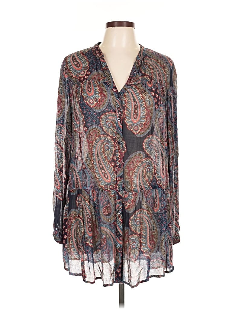 Pre-owned Drew Long Sleeve Blouse In Gray