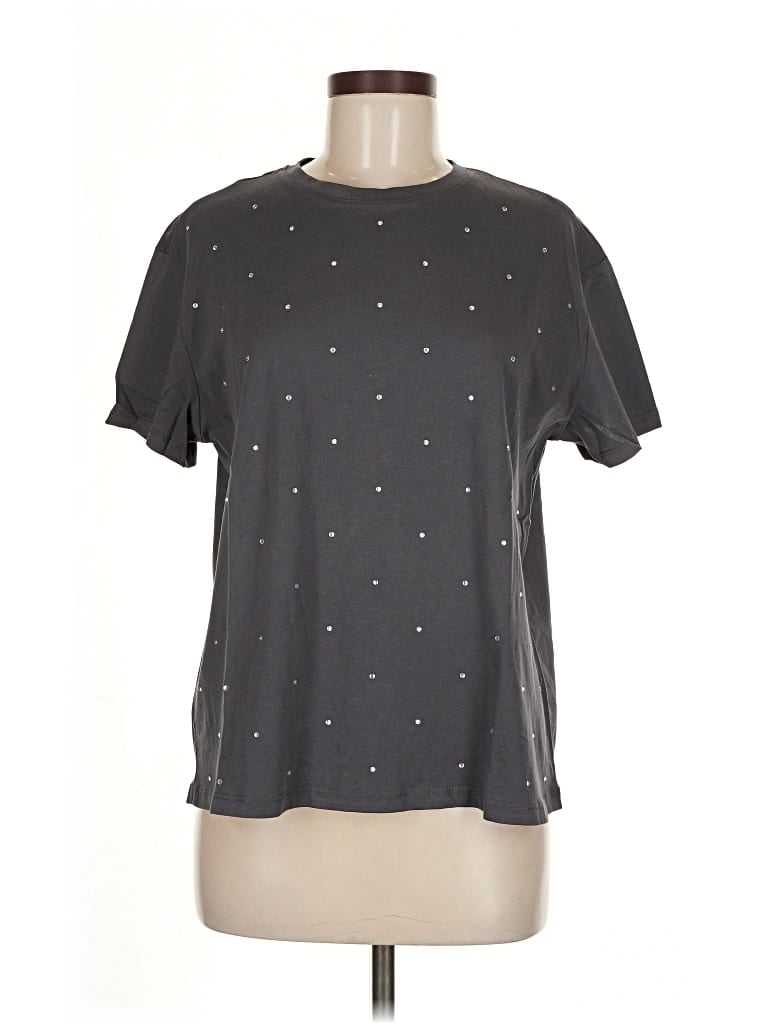Pre-owned Mng Short Sleeve Top Gray Stars Pattern Crew Neck Tops